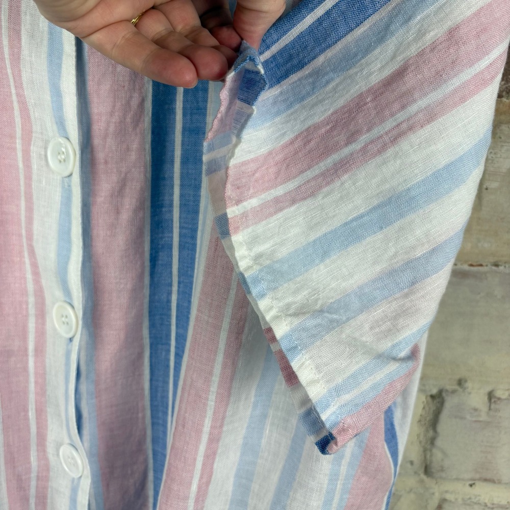 Alexa Admor Linen Cotton Tie Front Striped Coastal Resort Blouse - Picture 5 of 8